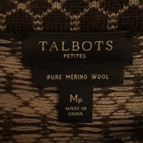 Talbots merino wool fine gauge brown sweater geometric pattern petite - Picture 5 of 6